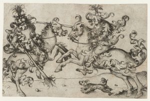 Fight between Two Wild Men on Horseback by Meester van het Amsterdamse Kabinet