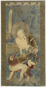 The Man with the Lion. Painting on silk by Meicho (1427-1532) by Meicho