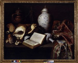 China Vases, Shells, Antique Bronzes, Books and Carpets by Meiffren (c.1630 1705) Conte