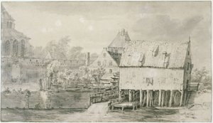 The Church Known as Bergkerk and Watermill at Deventer (Lugt 43) by Meindert Hobbema
