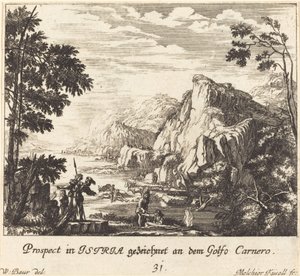 Istria, Carnero Gulf by Melchior Küsel after Johann Wilhelm Baur