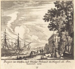 Ships, Fondamenti Novi, Naples by Melchior Küsel after Johann Wilhelm Baur