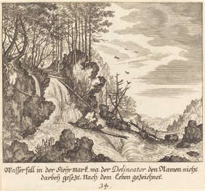 Waterfall by Melchior Küsel after Johann Wilhelm Baur