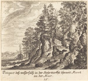 Waterfall by Melchior Küsel after Johann Wilhelm Baur