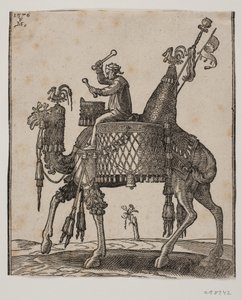 A Magnificently Equipped Dromedary with a Timpanist as Rider by Melchior Lorck