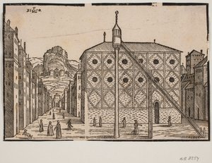 Street with Mosque and Freestanding Minaret in the Foreground