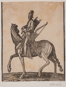 Mounted Soldier, Profile Towards the Right; He Carries His Sword and Bow at His Left Side and the Quiver on His Right
