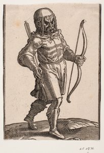 Soldier, Walking to the Right; Boots and Knee-Length Garment; in Left Hand a Bow, in Right Hand an Arrow by Melchior Lorck