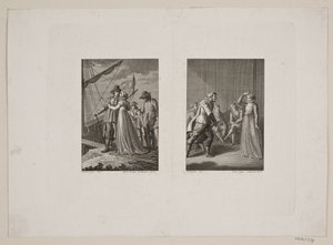 Farewell Scene at a Ship; A Man Drawing His Sword Before a Woman