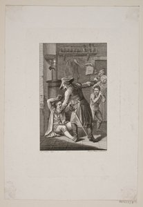 Illustration with Uniformed Person Fighting a Lying Man