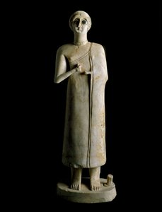 Mesopotamian art: figurine of woman or goddess. Terracotta, 3rd millennium BC. From Tell Asmar (Ehnunna in Mesopotamia). Museum of Baghdad, Iraq by Mesopotamian Mesopotamian