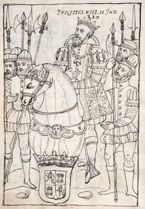 Philip II Seated on Horseback, Wearing the Order of the Golden Fleece, Surrounded by Men-at-Arms, illustration from Historia de Tlaxcala by Diego Munoz Camargo by Mexican School