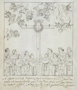 The Erection of the First Cross, from Historia de Tlaxcala by Diego Munoz Camargo by Mexican School