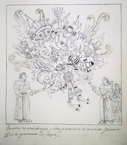 Franciscan Friars Burning Traditional Books and Clothes, from Historia de Tlaxcala by Diego Munoz Camargo by Mexican School