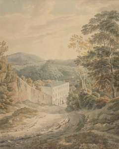 Landscape, Looking Downhill to a Village Dominated by a Large Three-Storied Stone House by Michael Angelo Rooker