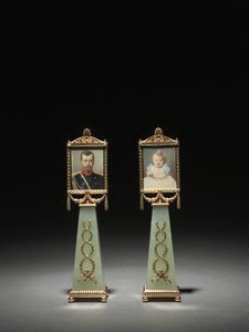 Framed Miniatures: Portrait of Czar Nicholas II and Portrait of Grand Duchess Olga by Michael Evlampievich Perkhin