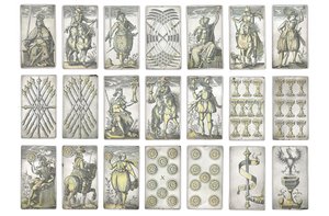 (detail) of an extremely rare set of 52 playing cards engraved in the four Italian suits, Augsburg
