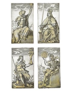 (detail) of an extremely rare set of 52 playing cards engraved in the four Italian suits, Augsburg by Michael Froemmer