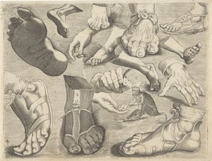 Study Sheet with Drawing Examples: Hands, Feet, and a Monkey (Series Title: Drawing Examples) by Michael Snijders