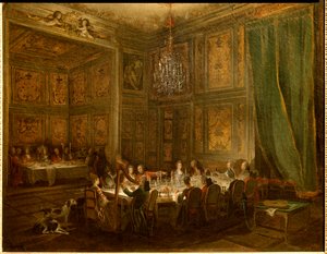 Dinner of Prince Louis Francois de Conti, Temple Palace. Painting by Michel Barthelemy Ollivier (1712-1784) 1766 by Michel Barthelemy Ollivier or Olivier