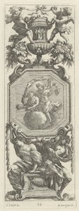 Ornamental Panel Surmounted by Two Putti and a Vase by Michel Dorigny, after Simon Vouet