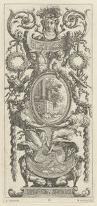 Ornamental Panel Surmounted with a Head Flanked by Foliage by Michel Dorigny, after Simon Vouet