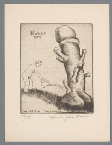 Ex Libris of Gianni Mantero Ex eroticis GM La petite jardinière by Michel Fingesten (signed by artist)