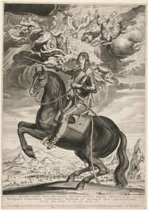 Equestrian Portrait of Louis XIII (Bourbon) at the age of 33 (Landscape after Callot) by Michel Lasne