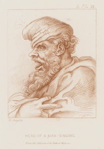 Head of a man singing by Michelangelo (after) Buonarroti