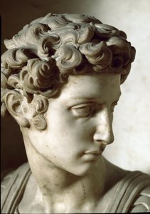 Allegory of Day and Night: Detail of the Deceased. Mausoleum of Giuliano de Medici. Marble Sculpture by Michelangelo Buonarroti