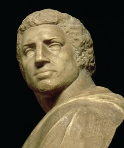 Brutus, detail of head from bust by Michelangelo Buonarroti: (detail)
