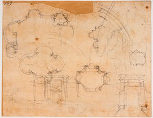Building plans, elevations and dome sketches, for the Sforza Chapel by Michelangelo Buonarroti
