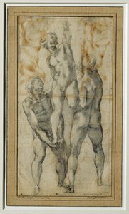 Two Nude Men Lifting a Third, circa 1502-06 by Michelangelo Buonarroti