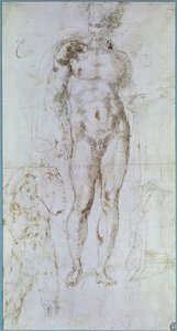 Study for Apollo standing nude with a cloak draped over his shoulders and the figure of a man carrying a burden
