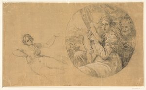 Tondo with Holy Family; Study of a Reclining Woman by Michele Sangiorgi (possibly)