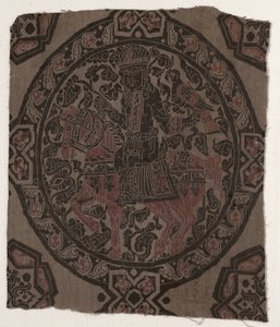 Fragment with Equestrian Falconer King, Iran or Iraq, Abbasid period
