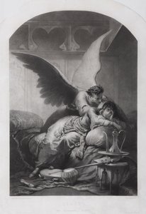 Tamara and Demon. Illustration to the Poem The Demon by Mikhail Lermontov, c. 1880 by Mihaly von Zichy