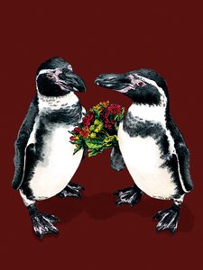 Anniversary Penguins on Red Oxide by Mike Davis