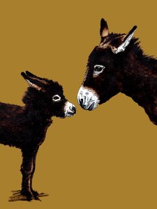 Donkey Mother and Baby on Golden Yellow, 2020