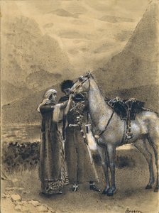 Farewell of Zara with Ismail. Illustration to the poem Ismail Bey by Mikhail Lermontov, 1890-1891