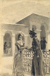 Princess Mary and Grushnitsky. Illustration to the novel A Hero of Our Time by Mikhail Lermontov, 1891