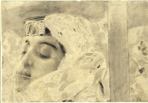 Tamara in the coffin. Illustration to the poem The Demon by Mikhail Lermontov