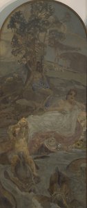 Venus, Amor and Paris, Centre Panel of The Judgment of Paris Triptych by Mikhail Aleksandrovich Vrubel