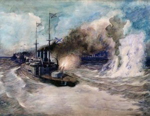 The naval battle between the Black Sea Fleet and the German armored cruiser Goeben on 5 November 1914 by Mikhail Mikhailovich Semyonov