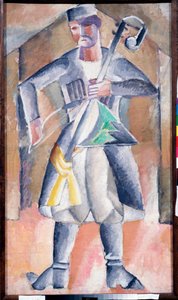 Portrait of a musician in traditional attire with his instrument by Mikhail Vasilevich Le Dantu