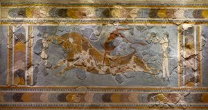 Bull Leaping Fresco (detail) by Minoan