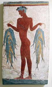 Greek Civilization, Fresco Depicting Fisherman, from Akrotiri, Thera, Santorini, Greece
