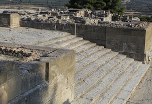 Minoan archaeological site of Phaistos. Staircase starting in the west court and leading to The Propylaea, the principal and the most impressive entrance to the new palace (1700-1450 BC). Phaistos, Crete. by Minoan