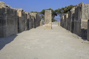 Minoan archaeological site of Phaistos. The west magazines. Large complex of the palace storerooms by Minoan
