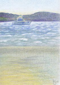 Peaceful Beach Boat by Mirjam Schrei